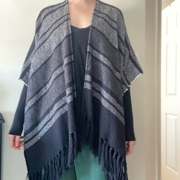 aerie Sweaters - Aerie Black and Gray Striped Poncho